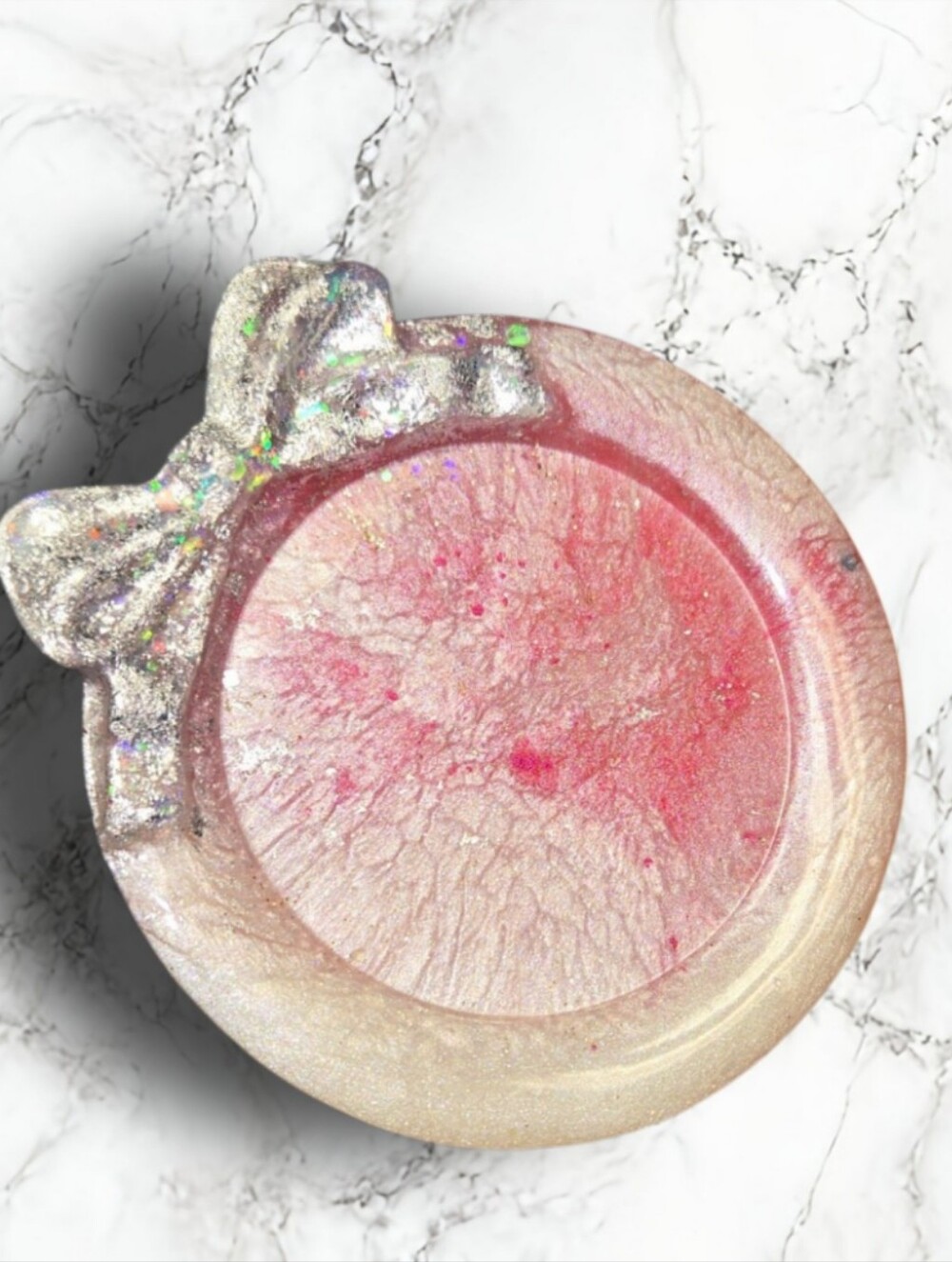 Hand Crafted Pink and Silver Decorative Trinket Dish with Bow